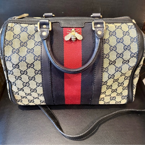 Classic Vintage Gucci Sherry Line Speedy Boston Navy Blue Bag - Picture 2 of 13